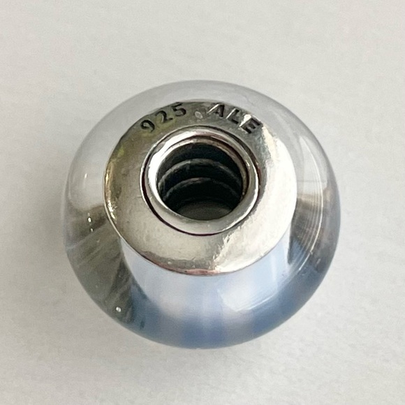 Pandora Retired Light Blue Candy Stripes Murano Charm - Picture 5 of 6